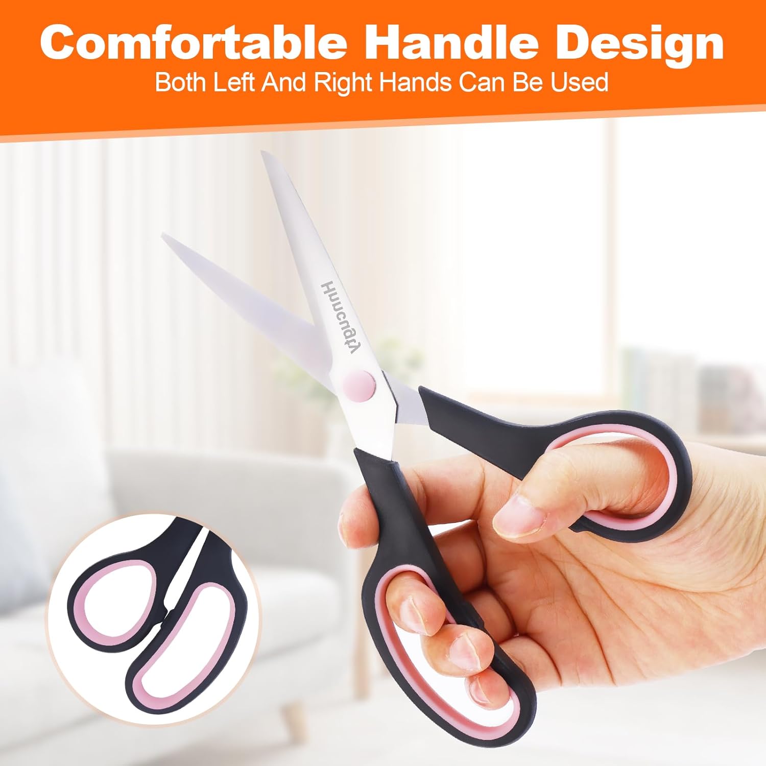 Scissors for Office School Supplies, Hnncugty 8" Scissors All Purpose Bulk Set of 6-Pack, Sharp Shears for Home Craft Sewing Fabric Middle School Student Teacher Supplies, Comfort Right/Left Handed - Image 3