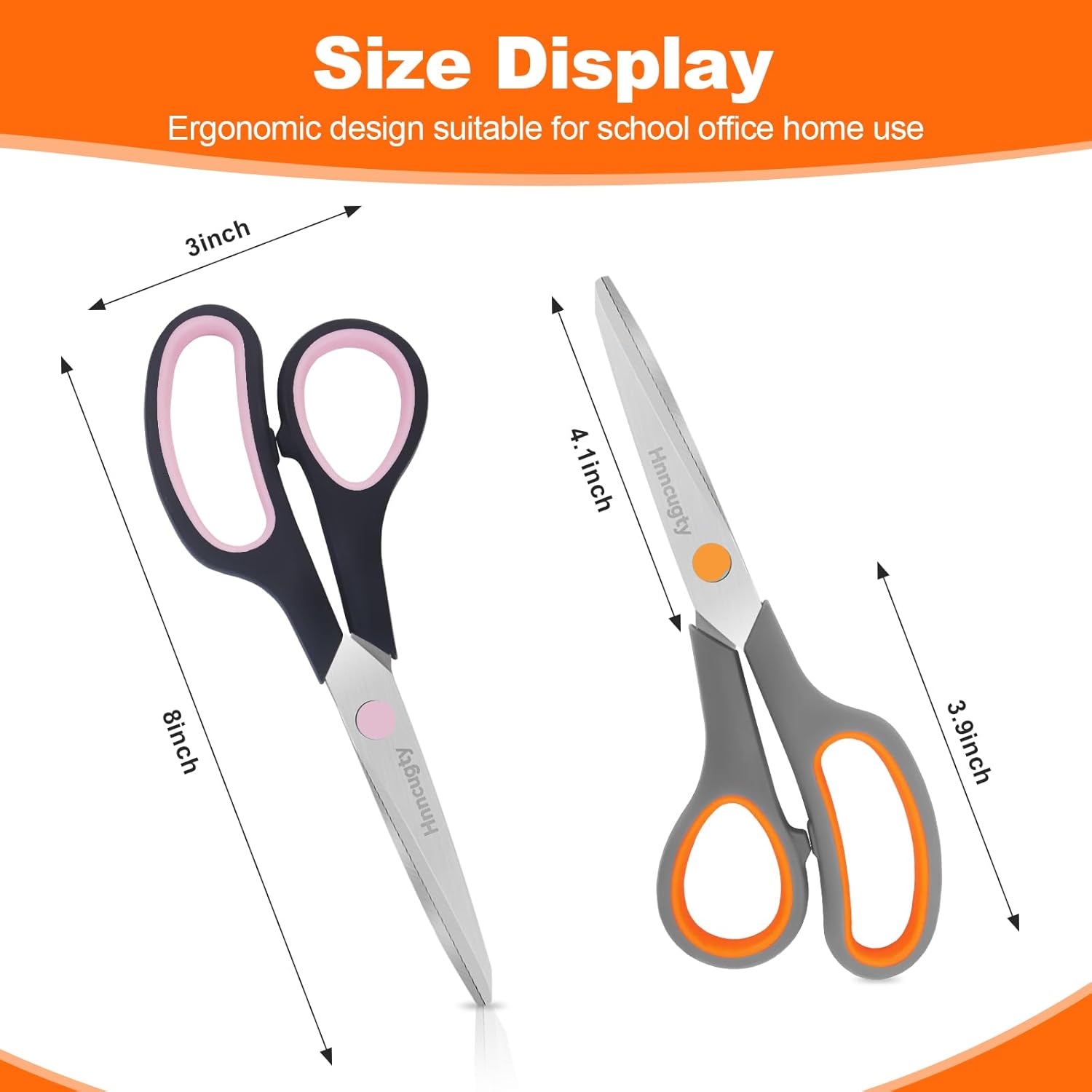Scissors for Office School Supplies, Hnncugty 8" Scissors All Purpose Bulk Set of 6-Pack, Sharp Shears for Home Craft Sewing Fabric Middle School Student Teacher Supplies, Comfort Right/Left Handed - Image 5