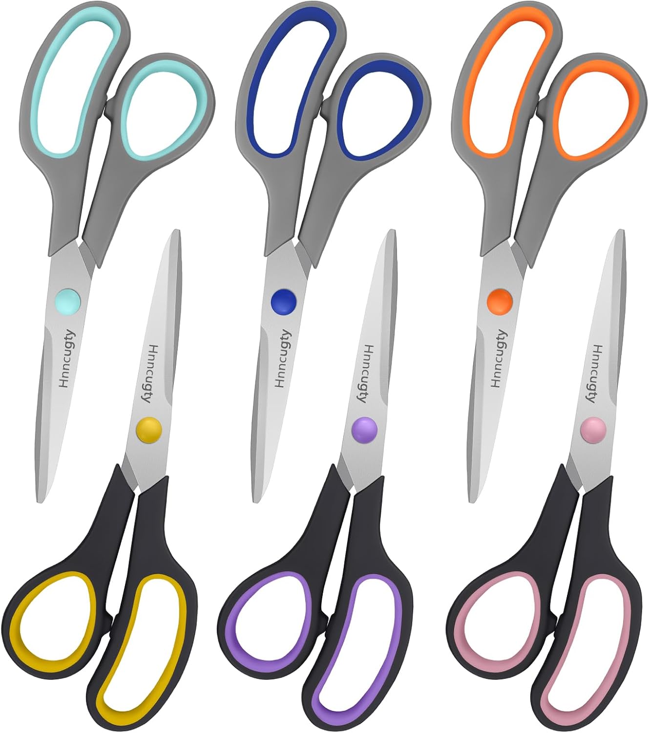 Scissors for Office School Supplies, Hnncugty 8" Scissors All Purpose Bulk Set of 6-Pack, Sharp Shears for Home Craft Sewing Fabric Middle School Student Teacher Supplies, Comfort Right/Left Handed - Image 8