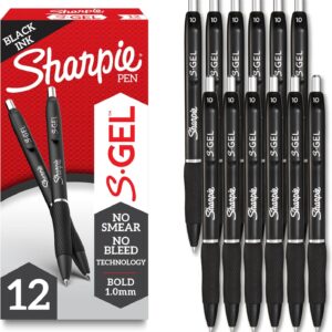 Sharpie S-Gel Pens, Bold Point (1.0mm), Black Gel Ink, 12 Count - Writing, Journaling, Note-Taking, College, Teacher Supplies, Office