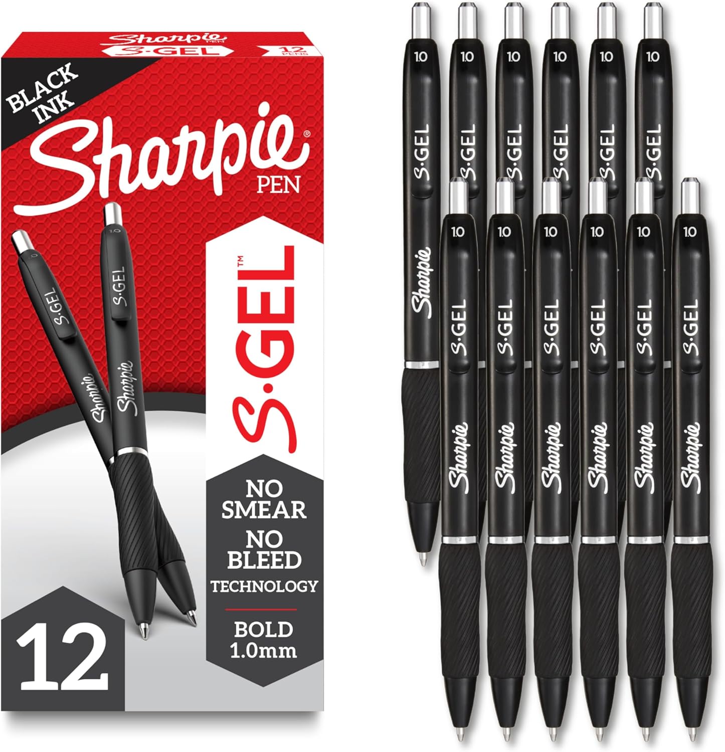 Sharpie S-Gel Pens, Bold Point (1.0mm), Black Gel Ink, 12 Count - Writing, Journaling, Note-Taking, College, Teacher Supplies, Office